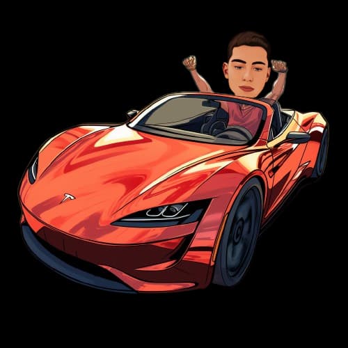 Andres Bonilla in a Tesla roadster